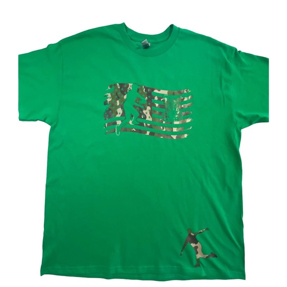 Disc Golf Shirt PATRIOTIC CAMO Flag Logo XL Graphic T-Shirt Gildan GREEN - Picture 1 of 5